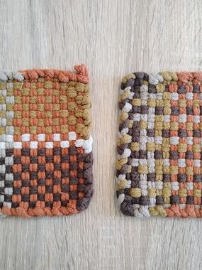 Handmade Handcrafted Woven Square Potholders Dishcloths Set of 2 Multicolor